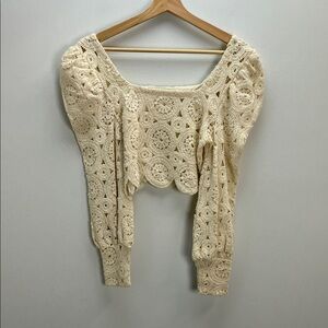Zara Crochet Lace Crop Top Cream Cropped Womens Medium Victorian Cottagecore